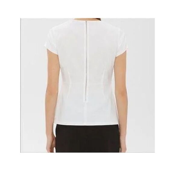 Theory White Carrian Precise Short Sleeve Peplum Blouse Top Size L - Picture 3 of 9